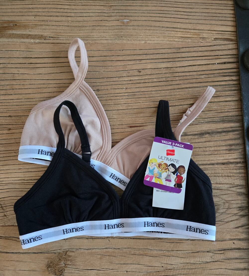 Hanes 2 pack Triangle Training Bralette sz S New Black Tan